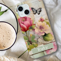 Vintage Floral Custom Name Scrapbook Collage Pink