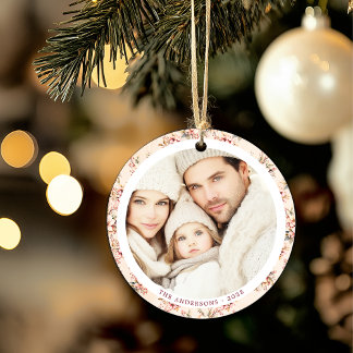 Vintage Floral Customisable Flat Ceramic Ornamen Ceramic Tree Decoration