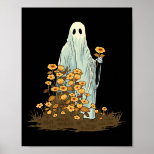 Vintage Floral Cute Halloween Ghost Spooky Gothic Poster