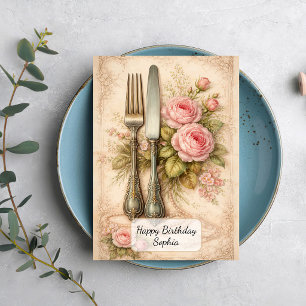 Vintage Floral Cutlery Card