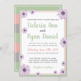 Vintage Floral Daisies Lavender Blush Sage Wedding Invitation