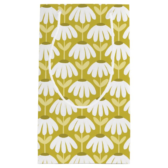 Vintage Floral Daisies Pattern Olive/Mustard Green Small Gift Bag (Front)