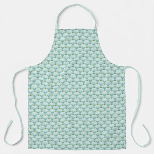Vintage Floral Daisies Pattern Teal Blue & Olive Apron (Front)