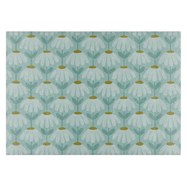 Vintage Floral Daisies Pattern Teal Blue & Olive Cutting Board (Front)