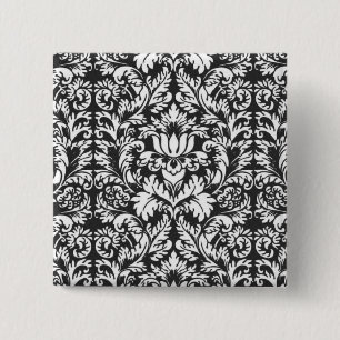 Vintage Floral Damask Black and White 15 Cm Square Badge