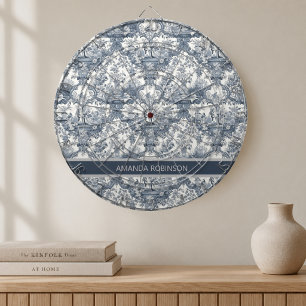 Vintage floral damask Blue toile de jouy monogram Dartboard
