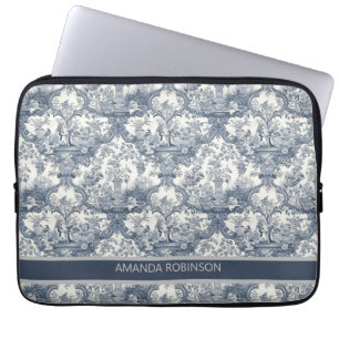Vintage floral damask Blue toile de jouy monogram Laptop Sleeve