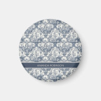 Vintage floral damask Blue toile de jouy monogram