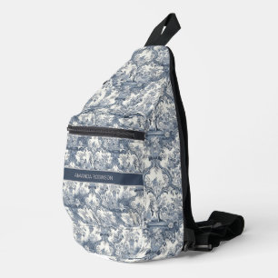Vintage floral damask Blue toile de jouy monogram Sling Bag