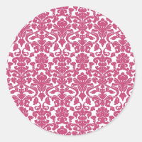 Vintage Floral Damask Fuchsia Rose Card Sticker