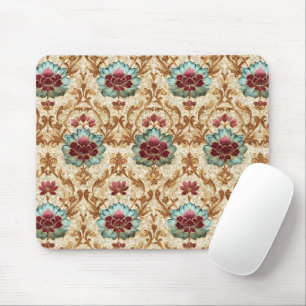 Vintage Floral Damask in Turquoise and Burgundy Mouse Pad