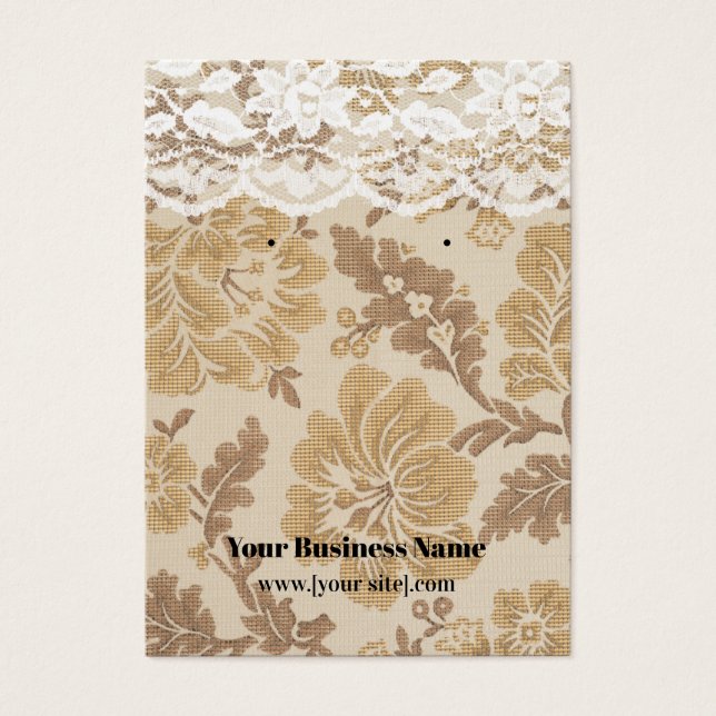 Vintage Floral Damask Lace Custom Earring Card (Front)