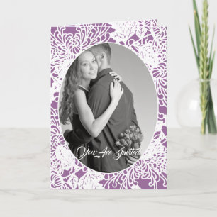 Vintage Floral Damask Wedding Bi-fold Photo Invitation
