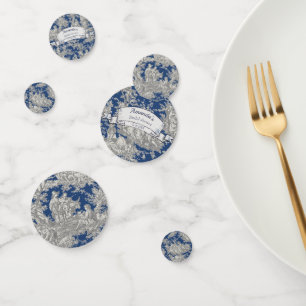 Vintage floral dark blue toile de jouy shower  confetti