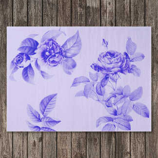 Vintage Floral Decoupage Flowers Purple Blue Roses Tissue Paper