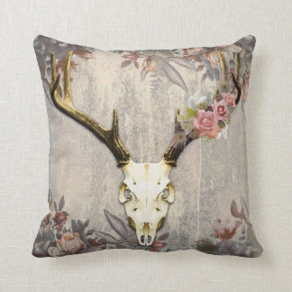 Vintage Floral Deer Skull Cushion