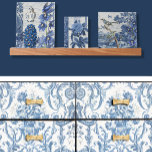 Vintage Floral Delft Blue White Elegant Decoupage  Tissue Paper<br><div class="desc">Hand painted antique European wallpaper pattern with leaf scroll foliage and formal French style bouquet pattern elements have been created into a pattern that you can use to decoupage with. This was graphically restored from a small scrap of wallpaper and designed into a repeat pattern by internationally licensed artist, Audrey...</div>