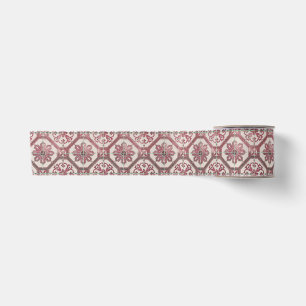 Vintage Floral Delft Pink Tile Satin Ribbon
