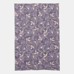 Vintage Floral Design with Swirling Vines Tea Towel