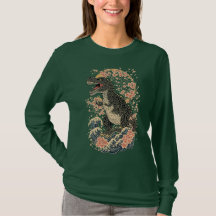 Vintage Floral Dinosaur Long Sleeve T-Shirt