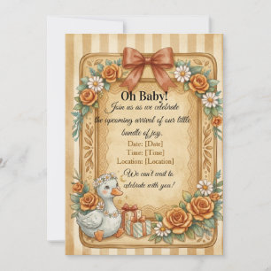 Vintage Floral Duck Baby Shower Invitation Card