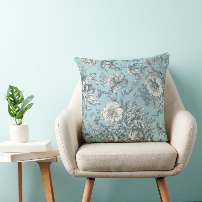 Vintage Floral Dusty Blue Flower Botanical Cushion (Chair)