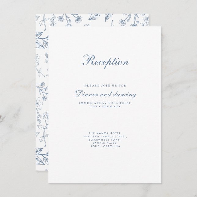Vintage Floral Dusty Blue Wedding Enclosure Card (Front/Back)