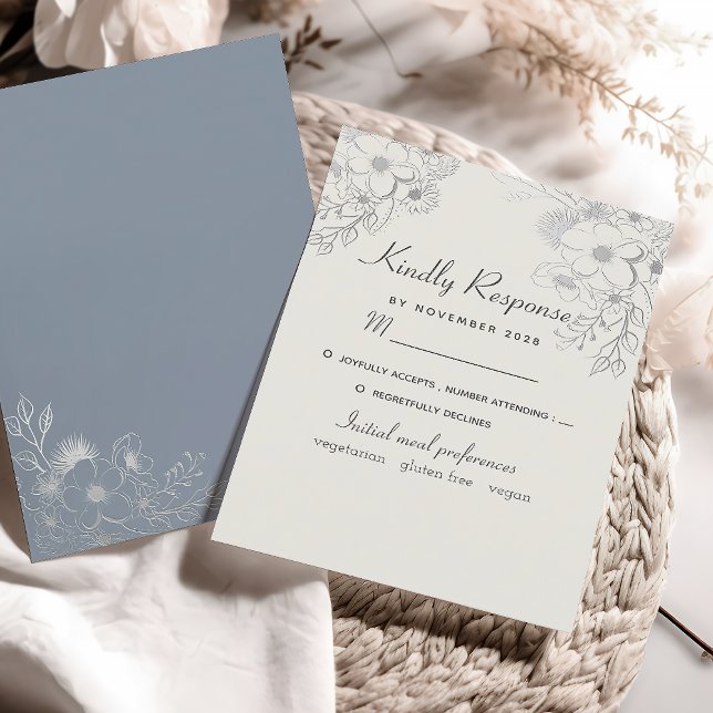 Vintage Floral Dusty Blue Wedding RSVP Card (Creator Uploaded)