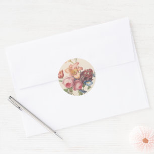 Vintage Floral Dutch Fine Art Watercolor Bouquet Classic Round Sticker