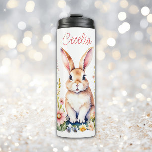 Vintage Floral Easter Bunny Personalized Thermal Tumbler