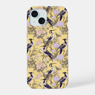 Vintage Floral Egret Birds Colourful Pattern iPhone 15 Case