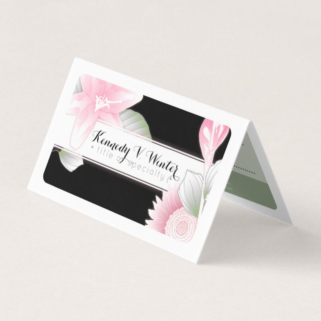 vintage floral elegance folded referral business card (Front)