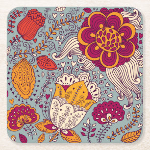 Vintage Floral Elegant Background Square Paper Coaster