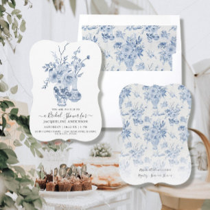 Vintage Floral Elegant Blue n White Bridal Shower Invitation
