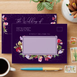 Vintage Floral Elegant Bold Purple Pink Wedding Envelope