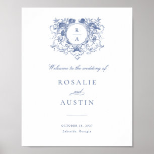 Vintage Floral Elegant Crest Wedding Welcome Sign