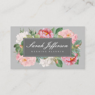 Vintage Floral Elegant Grey Professional Business Card