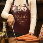 Vintage floral elegant kitchen apron<br><div class="desc">Chef personalised vintage rustic chic kitchen apron featuring delicate blush pink, peachy cream, and sage green floral botanical wildflowers borders on a dark red burgundy (changeable) background. It can be a beautiful gift for your own kitchen or a keepsake personalised gift for someone special, anniversary, birthday, Christmas, bridal shower, or...</div>