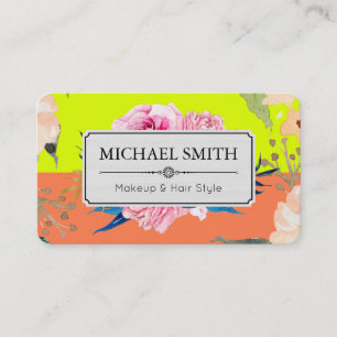 Vintage Floral Elegant Modern Coral Chartreuse Business Card