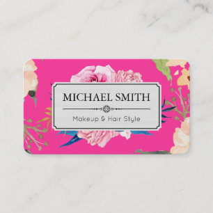Vintage Floral Elegant Modern Hot Pink Colour Business Card