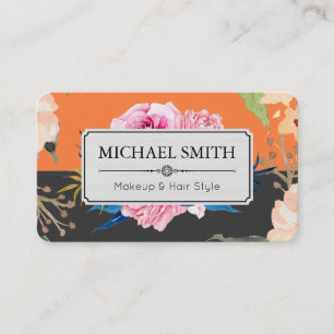 Vintage Floral Elegant Modern Mango Tango Jet Business Card