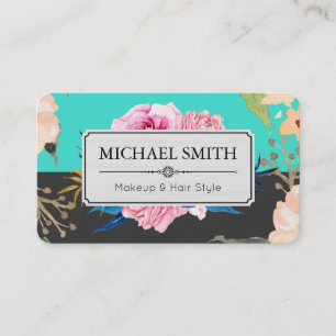 Vintage Floral Elegant Modern Turquoise Jet Business Card