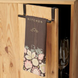 Vintage floral elegant rustic country tea towel<br><div class="desc">Personalised vintage rustic chic kitchen featuring delicate blush pink, peachy cream, and sage green floral botanical wildflowers garland on a dark dark brown barn wood background. It can be a beautiful gift for your own kitchen or a keepsake personalised gift for someone special, anniversary, birthday, Christmas, bridal shower, or a...</div>