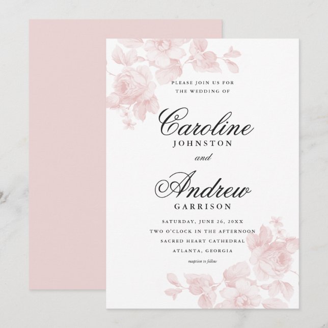 Vintage Floral Elegant Wedding Invitation (Front/Back)