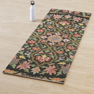Vintage Floral Embroidery Black & Blush  Yoga Mat