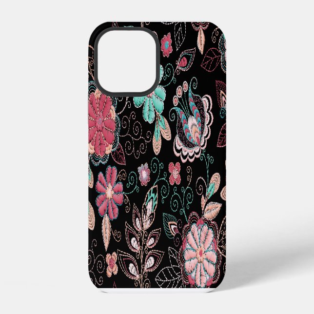 Vintage Floral Embroidery Dark Pattern iPhone Case (Back)
