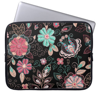 Vintage Floral Embroidery Dark Pattern Laptop Sleeve