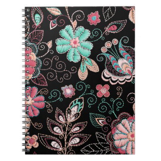 Vintage Floral Embroidery Dark Pattern Notebook
