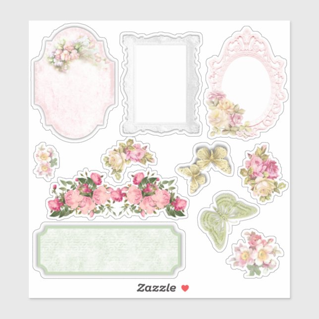 Vintage Floral Ephemera Scrapbooking Sticker Sheet (Sheet)