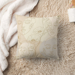 Vintage Floral Face Line Pattern (1) Cushion